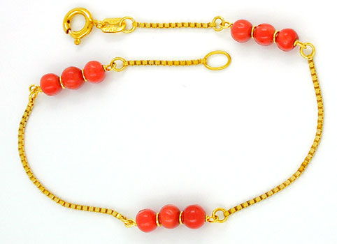 Foto 1 - Gold-Armband, mit Roten Spitzen Korallen! Neu! Okkasion, S0849