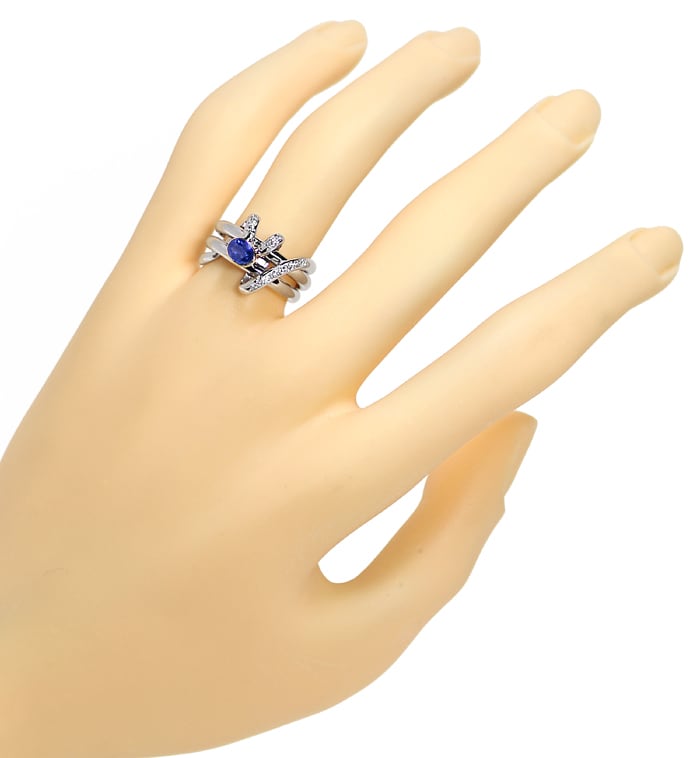 Foto 4 - Diamantring 10 Brillanten und blauer Saphir in Weißgold, S1327