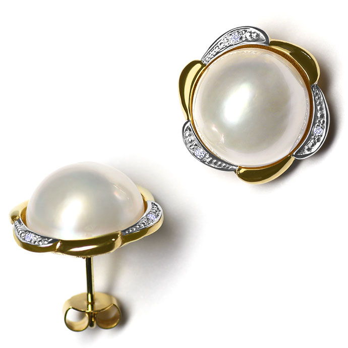Foto 2 - Ohrringe mit 13mm Mabe Perle und Diamanten 14K Gelbgold, S3622