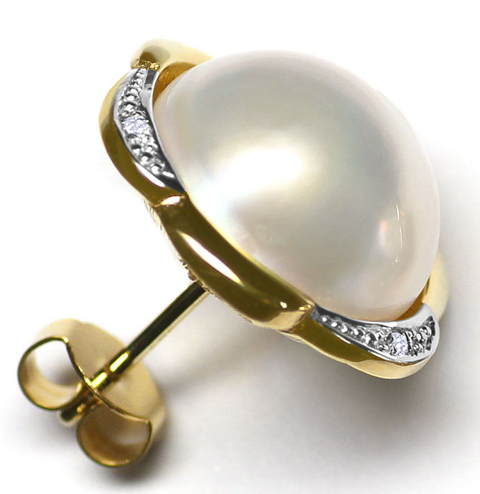 Foto 4 - Ohrringe mit 13mm Mabe Perle und Diamanten 14K Gelbgold, S3622
