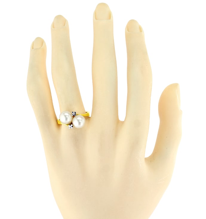 Foto 4 - Modischer Damengoldring Perlen und Diamanten, S5533